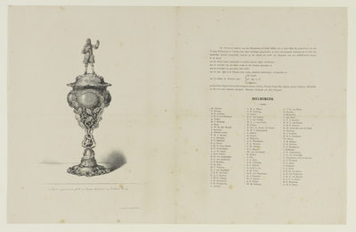 32685 Afbeelding van een zilveren bokaal, aangeboden aan professor R. van Rees bij zijn 25-jarig ...